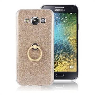 Luxury Soft TPU Glitter Back Ring Cover with 360 Rotate Finger Holder Buckle for Samsung Galaxy E5 E500F E500H - Golden