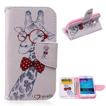 Glasses Giraffe Leather Wallet Case for Samsung Galaxy J1 J100F J100H J100M