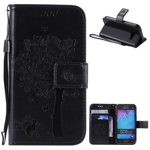 Embossing Butterfly Tree Leather Wallet Case for Samsung Galaxy J1 J100 - Black