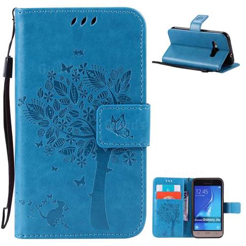 Embossing Butterfly Tree Leather Wallet Case for Samsung Galaxy J1 2016 J120F J120H J120M J120T J120A - Blue