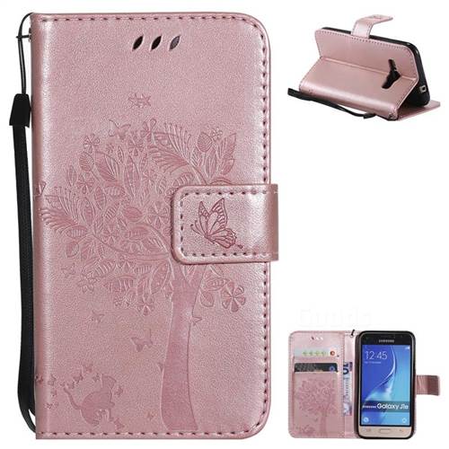 Embossing Butterfly Tree Leather Wallet Case for Samsung Galaxy J1 2016 J120 - Rose Pink