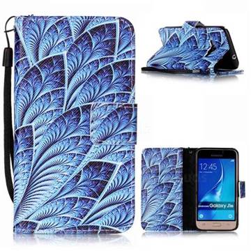 Blue Feather Leather Wallet Phone Case for Samsung Galaxy J1 2016 J120