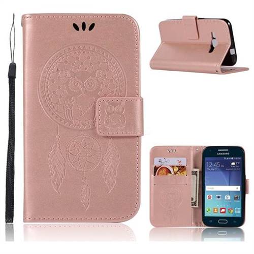 Intricate Embossing Owl Campanula Leather Wallet Case for Samsung Galaxy J1 2016 J120 - Rose Gold