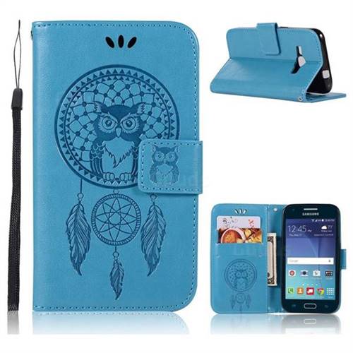 Intricate Embossing Owl Campanula Leather Wallet Case for Samsung Galaxy J1 2016 J120 - Blue