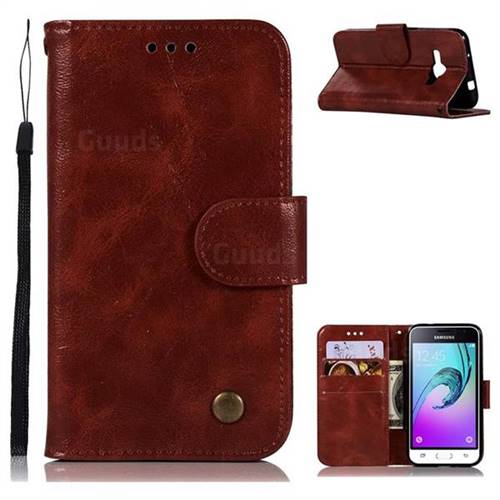 Luxury Retro Leather Wallet Case for Samsung Galaxy J1 2016 J120 - Wine Red