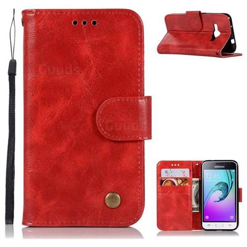 Luxury Retro Leather Wallet Case for Samsung Galaxy J1 2016 J120 - Red