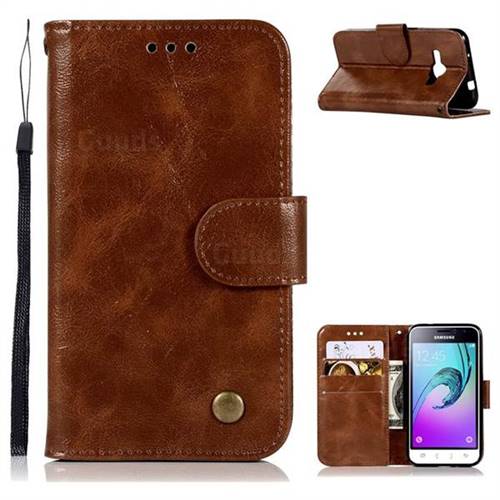 Luxury Retro Leather Wallet Case for Samsung Galaxy J1 2016 J120 - Brown