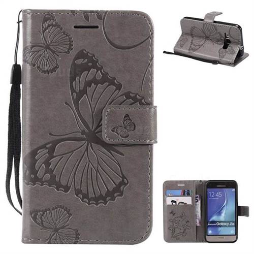 Embossing 3D Butterfly Leather Wallet Case for Samsung Galaxy J1 2016 J120 - Gray