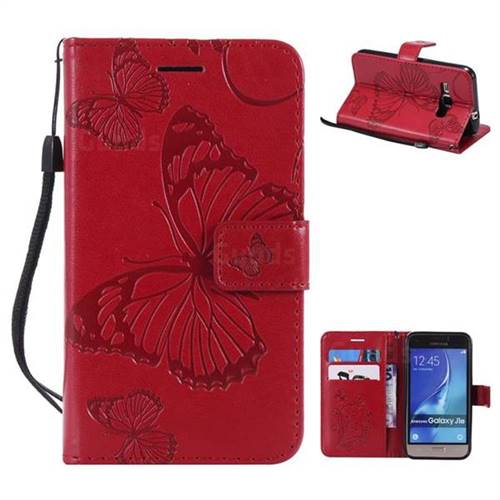 Embossing 3D Butterfly Leather Wallet Case for Samsung Galaxy J1 2016 J120 - Red