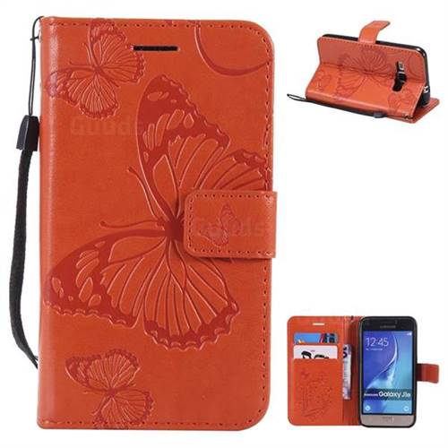 Embossing 3D Butterfly Leather Wallet Case for Samsung Galaxy J1 2016 J120 - Orange