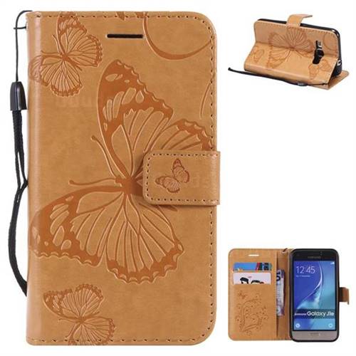 Embossing 3D Butterfly Leather Wallet Case for Samsung Galaxy J1 2016 J120 - Yellow