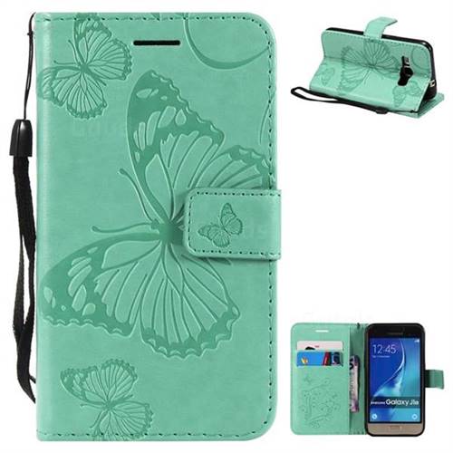 Embossing 3D Butterfly Leather Wallet Case for Samsung Galaxy J1 2016 J120 - Green