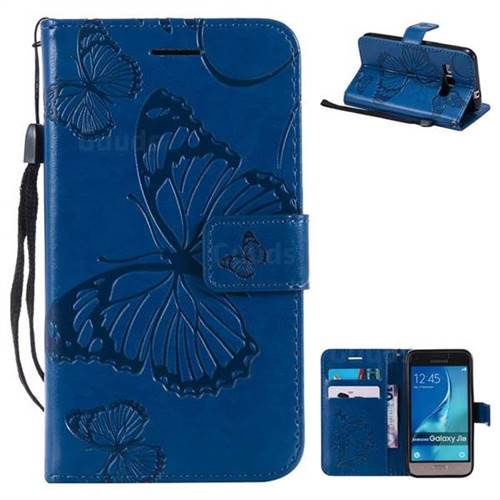 Embossing 3D Butterfly Leather Wallet Case for Samsung Galaxy J1 2016 J120 - Blue