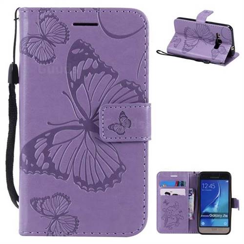 Embossing 3D Butterfly Leather Wallet Case for Samsung Galaxy J1 2016 J120 - Purple