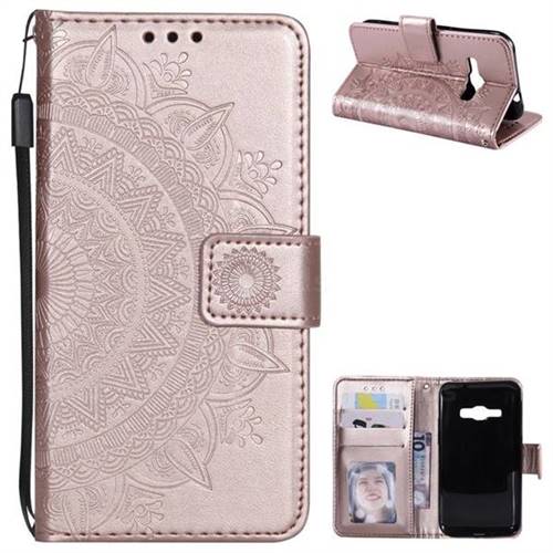 Intricate Embossing Datura Leather Wallet Case for Samsung Galaxy J1 2016 J120 - Rose Gold