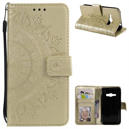 Intricate Embossing Datura Leather Wallet Case for Samsung Galaxy J1 2016 J120 - Golden