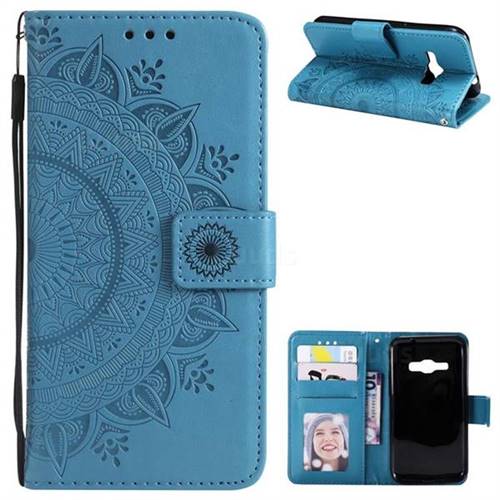 Intricate Embossing Datura Leather Wallet Case for Samsung Galaxy J1 2016 J120 - Blue