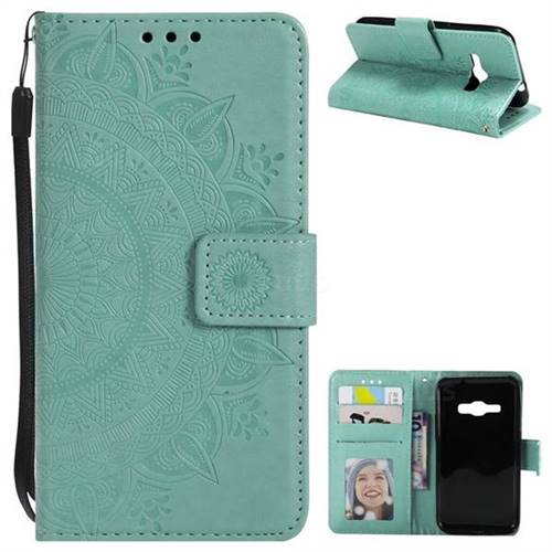 Intricate Embossing Datura Leather Wallet Case for Samsung Galaxy J1 2016 J120 - Mint Green