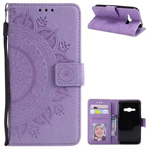 Intricate Embossing Datura Leather Wallet Case for Samsung Galaxy J1 2016 J120 - Purple