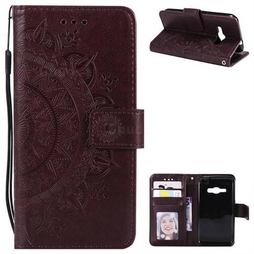 Intricate Embossing Datura Leather Wallet Case for Samsung Galaxy J1 2016 J120 - Brown