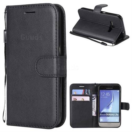 Retro Greek Classic Smooth PU Leather Wallet Phone Case for Samsung Galaxy J1 2016 J120 - Black