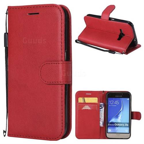 Retro Greek Classic Smooth PU Leather Wallet Phone Case for Samsung Galaxy J1 2016 J120 - Red