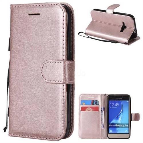Retro Greek Classic Smooth PU Leather Wallet Phone Case for Samsung Galaxy J1 2016 J120 - Rose Gold