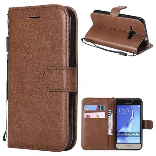 Retro Greek Classic Smooth PU Leather Wallet Phone Case for Samsung Galaxy J1 2016 J120 - Brown