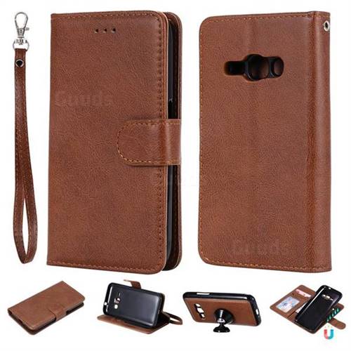 Retro Greek Detachable Magnetic PU Leather Wallet Phone Case for Samsung Galaxy J1 2016 J120 - Brown