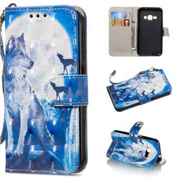 Ice Wolf 3D Painted Leather Wallet Phone Case for Samsung Galaxy J1 2016 J120