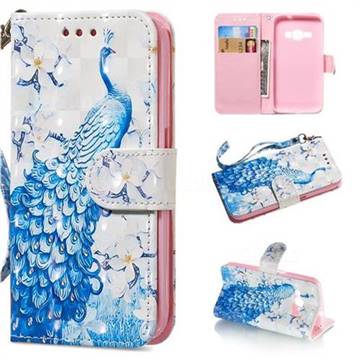 Blue Peacock 3D Painted Leather Wallet Phone Case for Samsung Galaxy J1 2016 J120