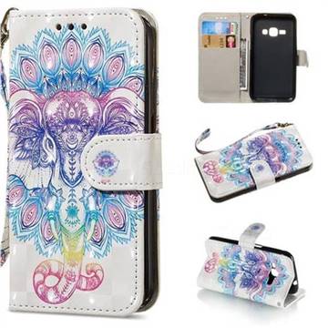 Colorful Elephant 3D Painted Leather Wallet Phone Case for Samsung Galaxy J1 2016 J120