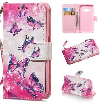 Pink Butterfly 3D Painted Leather Wallet Phone Case for Samsung Galaxy J1 2016 J120