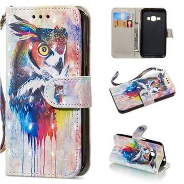 Watercolor Owl 3D Painted Leather Wallet Phone Case for Samsung Galaxy J1 2016 J120