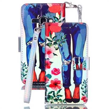 Jeans Flower Blue Ray Light PU Leather Wallet Case for Samsung Galaxy J1 2016 J120