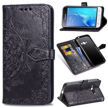 Embossing Imprint Mandala Flower Leather Wallet Case for Samsung Galaxy J1 2016 J120 - Black