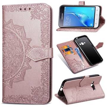 Embossing Imprint Mandala Flower Leather Wallet Case for Samsung Galaxy J1 2016 J120 - Rose Gold