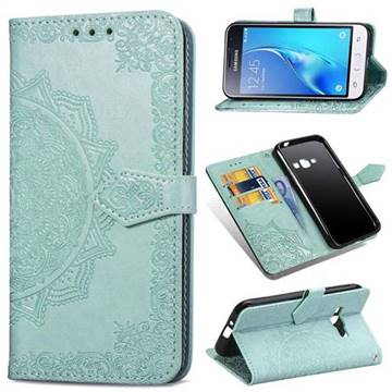 Embossing Imprint Mandala Flower Leather Wallet Case for Samsung Galaxy J1 2016 J120 - Green