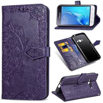 Embossing Imprint Mandala Flower Leather Wallet Case for Samsung Galaxy J1 2016 J120 - Purple