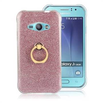 Luxury Soft TPU Glitter Back Ring Cover with 360 Rotate Finger Holder Buckle for Samsung Galaxy J1 Ace J110 - Pink