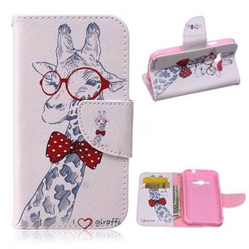 Glasses Giraffe Leather Wallet Case for Samsung Galaxy J1 Ace J110F J110H J110M