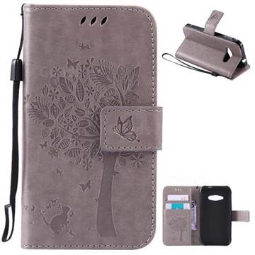 Embossing Butterfly Tree Leather Wallet Case for Samsung Galaxy J1 Ace J110 - Grey