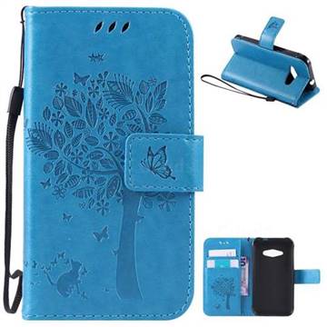 Embossing Butterfly Tree Leather Wallet Case for Samsung Galaxy J1 Ace J110 - Blue