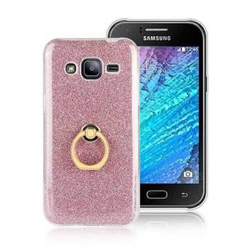 Luxury Soft TPU Glitter Back Ring Cover with 360 Rotate Finger Holder Buckle for Samsung Galaxy J2 J200 - Pink