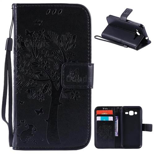 Embossing Butterfly Tree Leather Wallet Case for Samsung Galaxy J2 J200 - Black