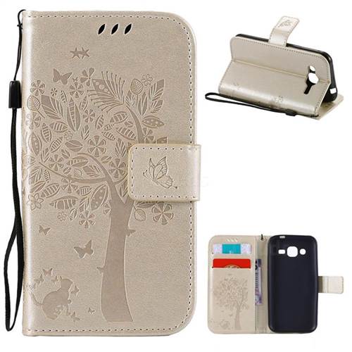 Embossing Butterfly Tree Leather Wallet Case for Samsung Galaxy J2 J200 - Champagne