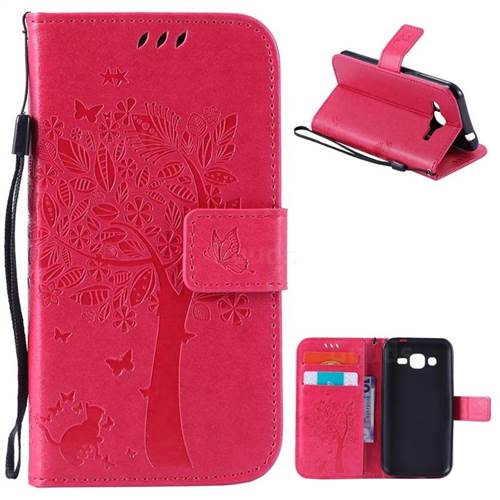 Embossing Butterfly Tree Leather Wallet Case for Samsung Galaxy J2 J200 - Rose