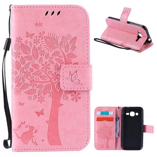 Embossing Butterfly Tree Leather Wallet Case for Samsung Galaxy J2 J200 - Pink