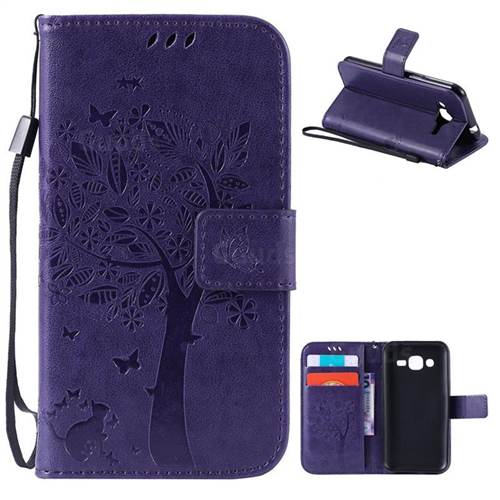 Embossing Butterfly Tree Leather Wallet Case for Samsung Galaxy J2 J200 - Purple