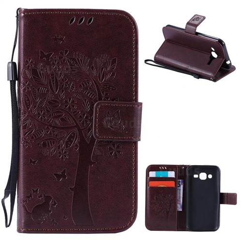 Embossing Butterfly Tree Leather Wallet Case for Samsung Galaxy J2 J200 - Coffee
